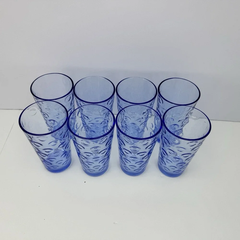 Set of 8 Blue Pasabahce Cirque Bubble Circle Ring Glasses High‎ Ball Barware